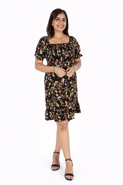 NIFTY SOUL SMOCKING RUFFLED HEM DRESS