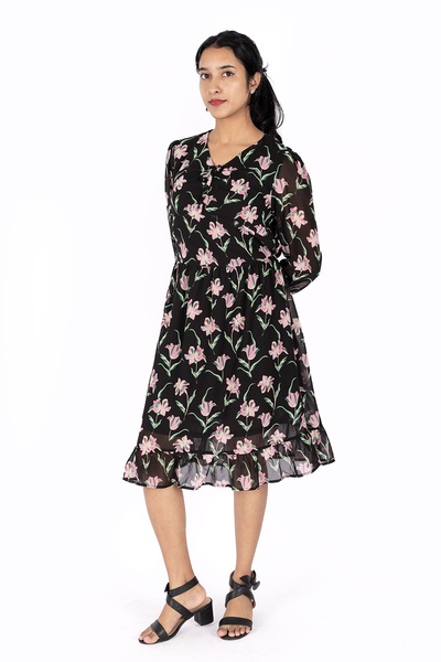 NIFTY SOUL CHIFFON RUFFLED HEM DRESS