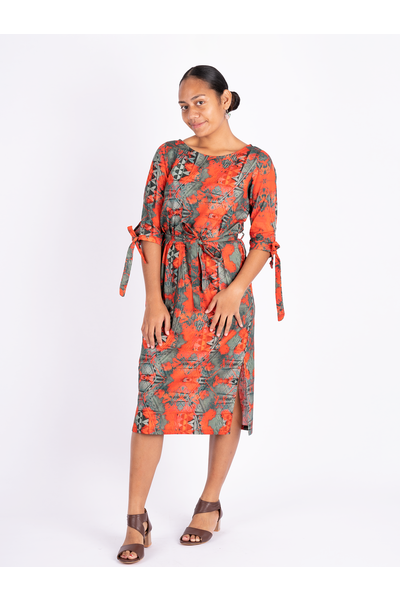 Akamu Ladies Tie Sleeve Midi Dress FB1256